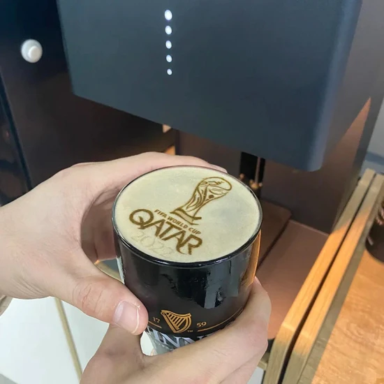High-Speed Selfie Coffee Printer printing custom image on latte